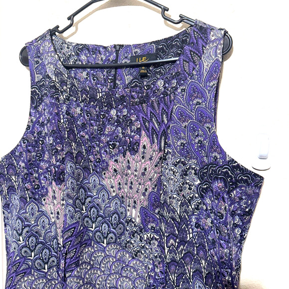 ILE New York Shift Dress Purple Paisley Floral Size 16 knee length career office - Picture 2 of 10
